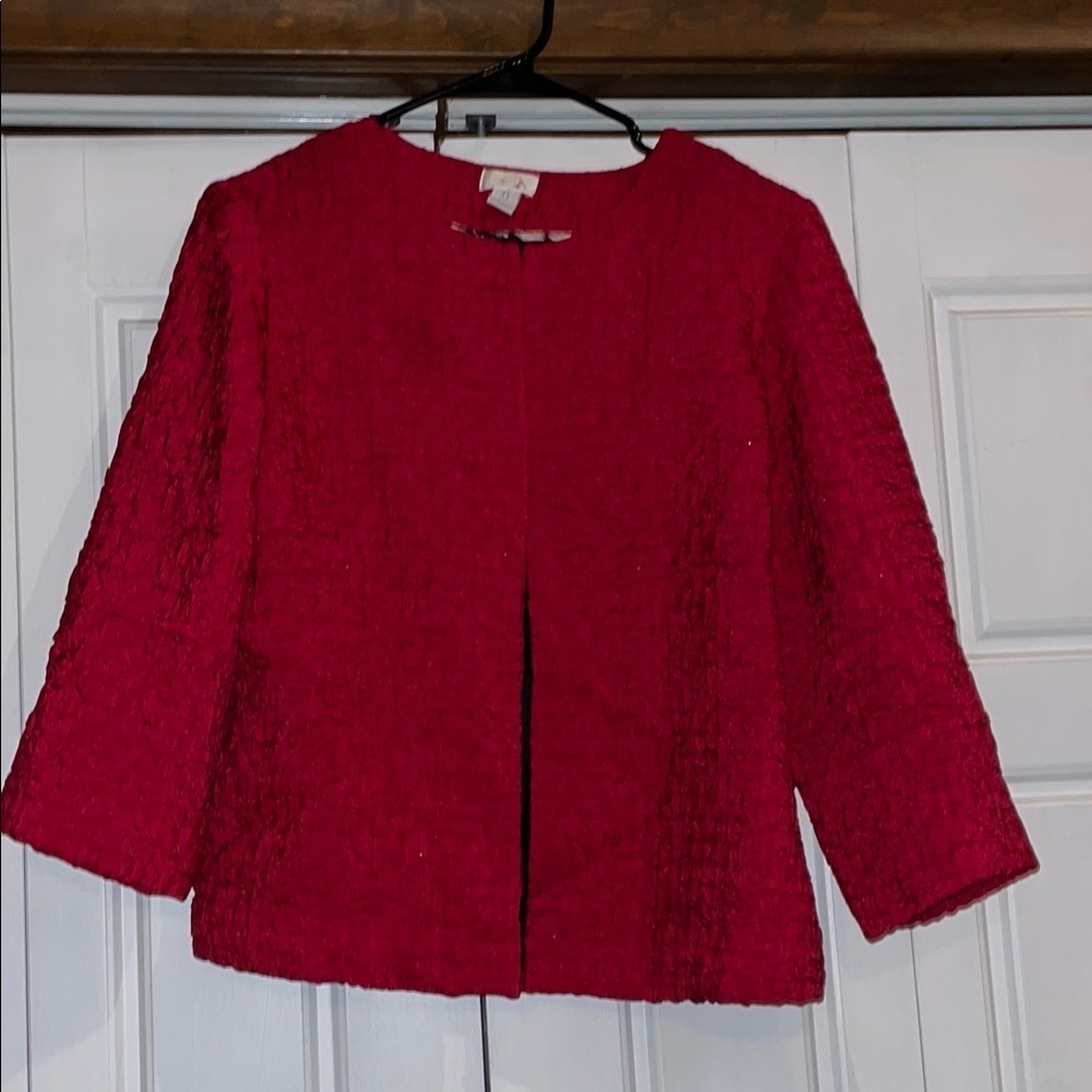 Chico's Red Blazer with Textured Fabric and Relaxed Fit